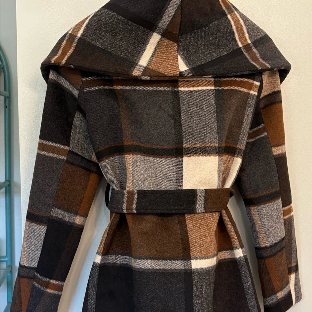 Chicwish Wool Blend Plaid Asymmetrical Belted Coat - Picture 2 of 5